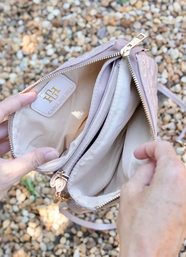 LIZ CUSTOM CROSSBODY BAG - TAUPE PATENT LQ - Gopher Lane Boutique & Gifts