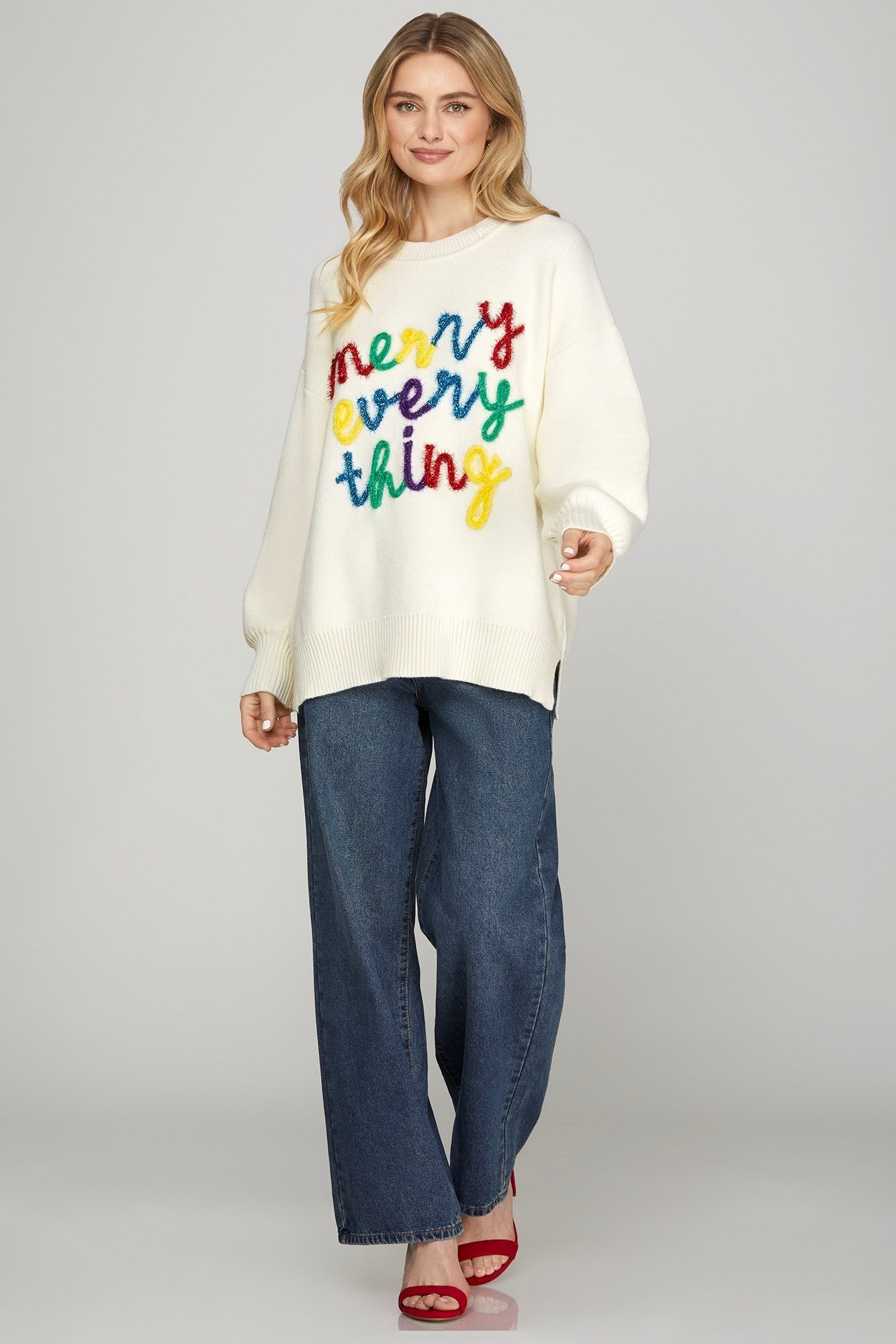 LONG SLEEVE MERRY EVERYTHING SWEATER TOP - Gopher Lane Boutique & Gifts
