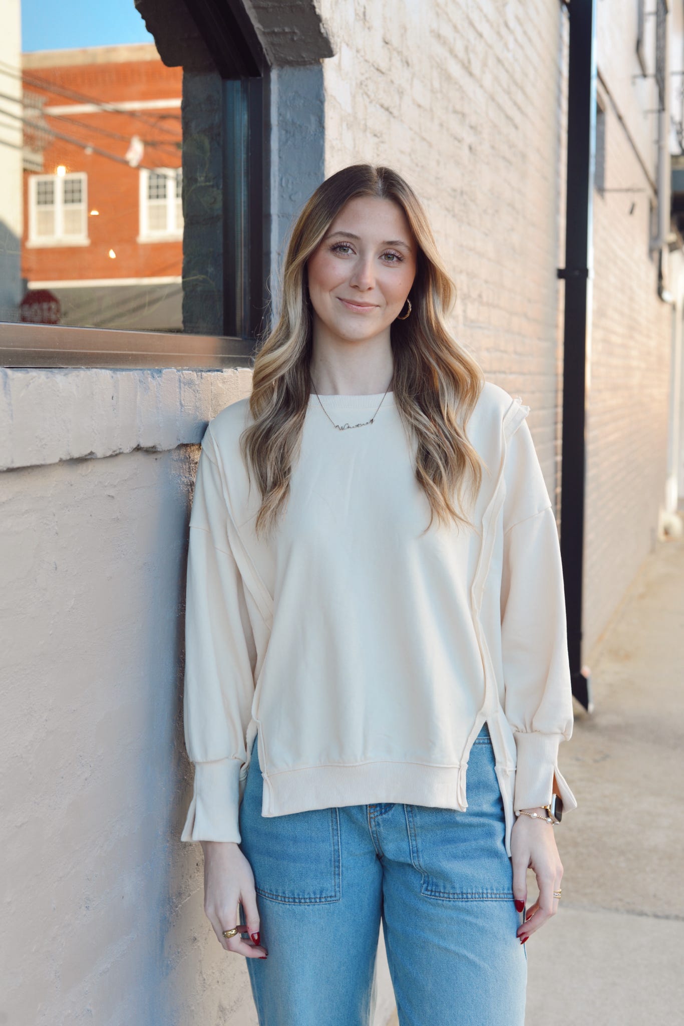 LONG SLEEVE OVER SIZE SWEATSHIRT WITH TRIM DETAIL - Gopher Lane Boutique & Gifts