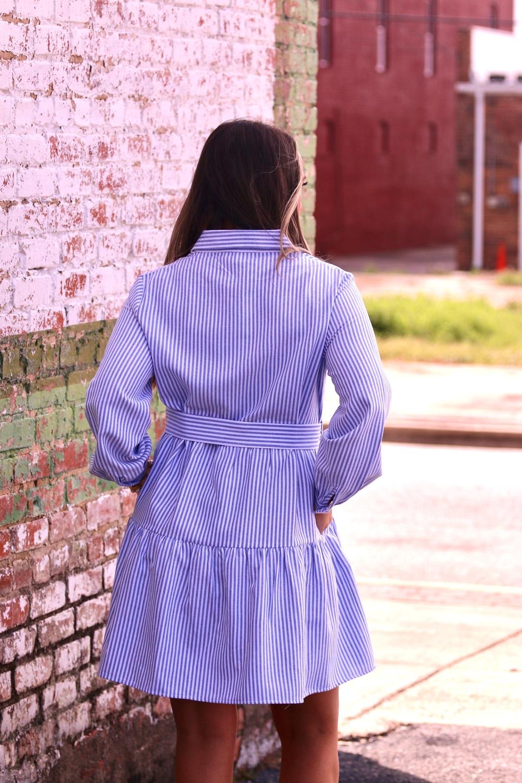 LONG SLEEVE STRIPED DRESS WITH BELT - Gopher Lane Boutique & Gifts
