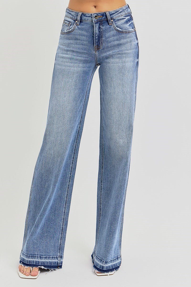 LOW RISE WIDE LEG RELEASED HEM JEANS - Gopher Lane Boutique & Gifts