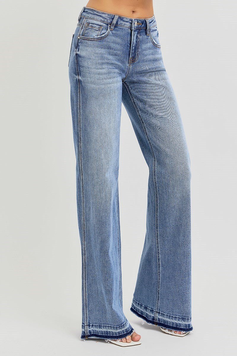 LOW RISE WIDE LEG RELEASED HEM JEANS - Gopher Lane Boutique & Gifts