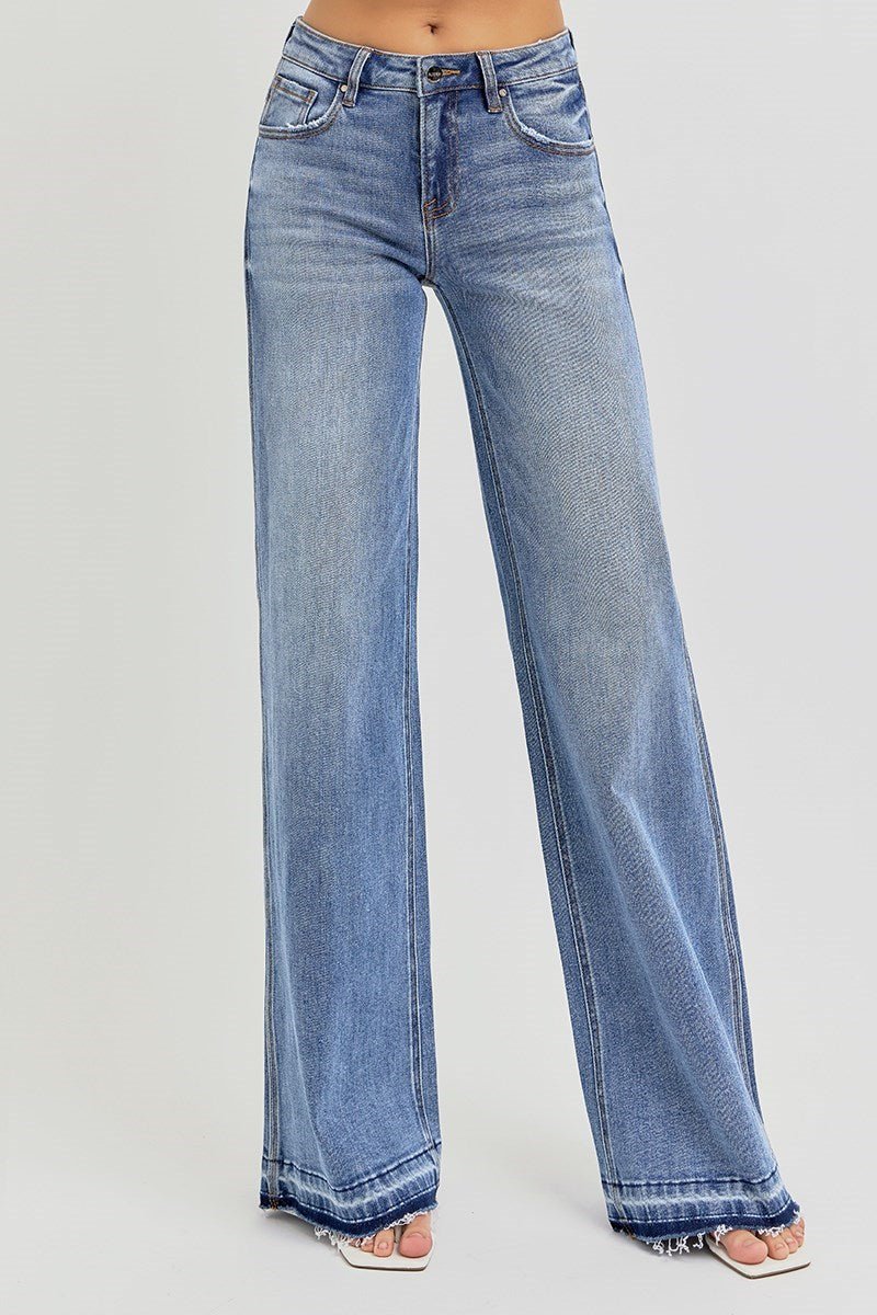 LOW RISE WIDE LEG RELEASED HEM JEANS - Gopher Lane Boutique & Gifts