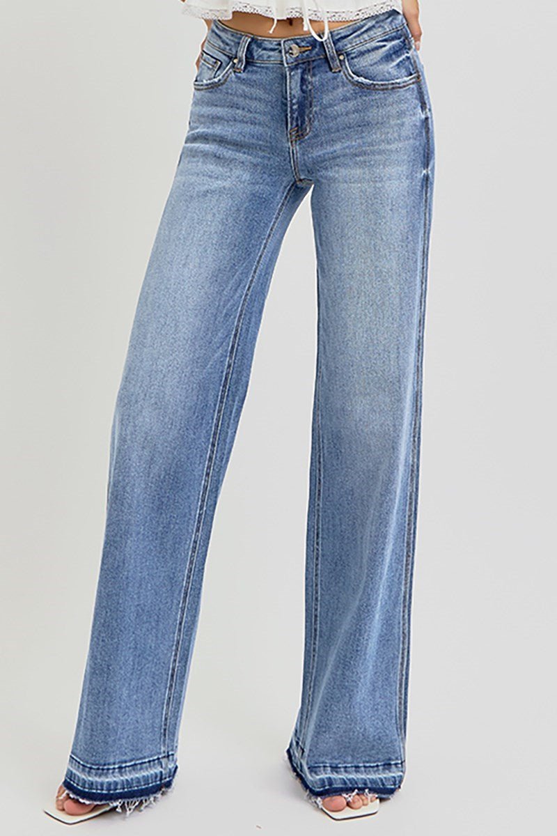 LOW RISE WIDE LEG RELEASED HEM JEANS - Gopher Lane Boutique & Gifts
