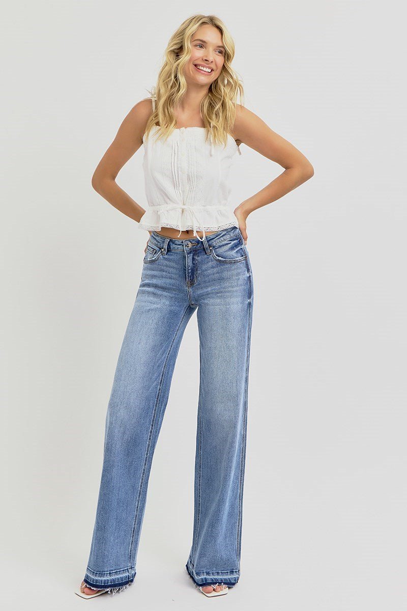 LOW RISE WIDE LEG RELEASED HEM JEANS - Gopher Lane Boutique & Gifts