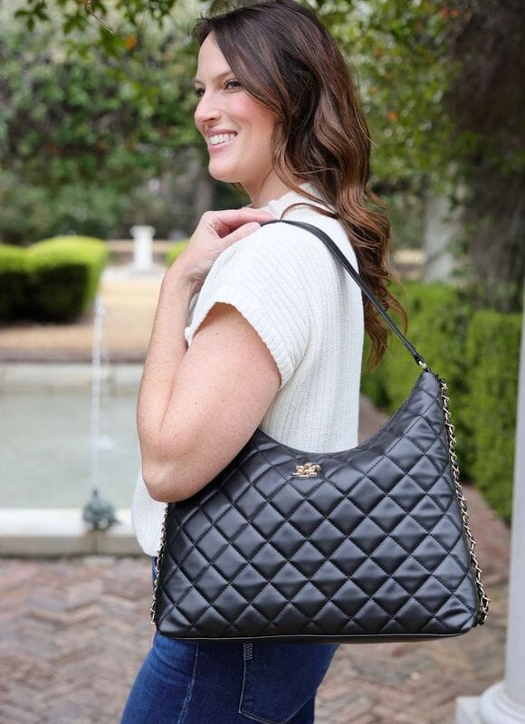 MAEVE QUILTED TOTE - BLACK - Gopher Lane Boutique & Gifts