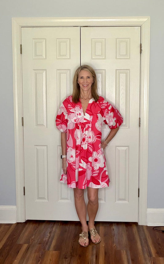 MAGENTA BLOOM PUFF SLEEVE DRESS BY KARLIE - Gopher Lane Boutique & Gifts