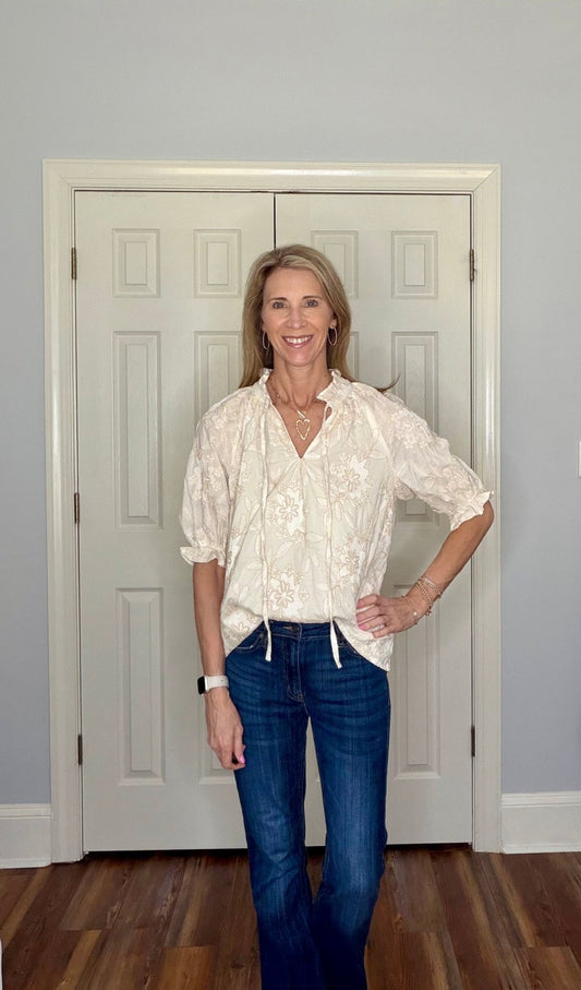 MAGNOLIA IVORY FLORAL EMBROIDERED TOP - Gopher Lane Boutique & Gifts