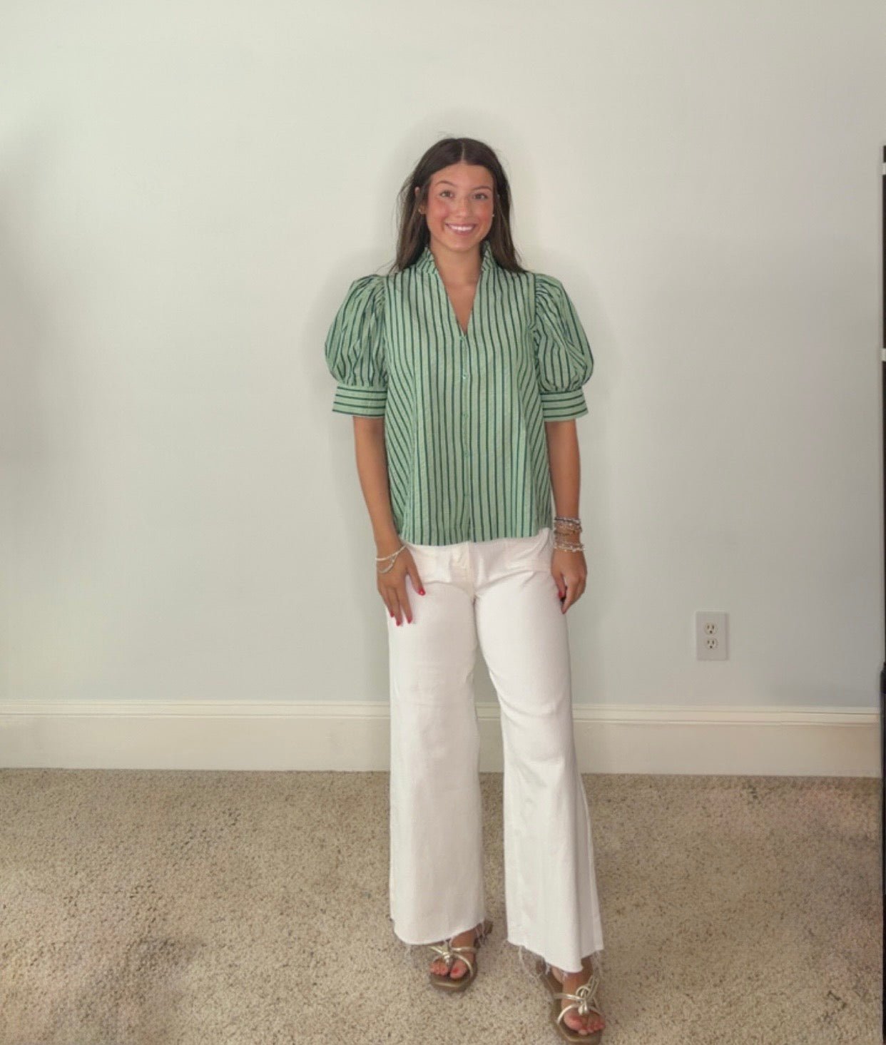 MAISEY STRIPED RUFFLE V-NECK BLOUSE - Gopher Lane Boutique & Gifts