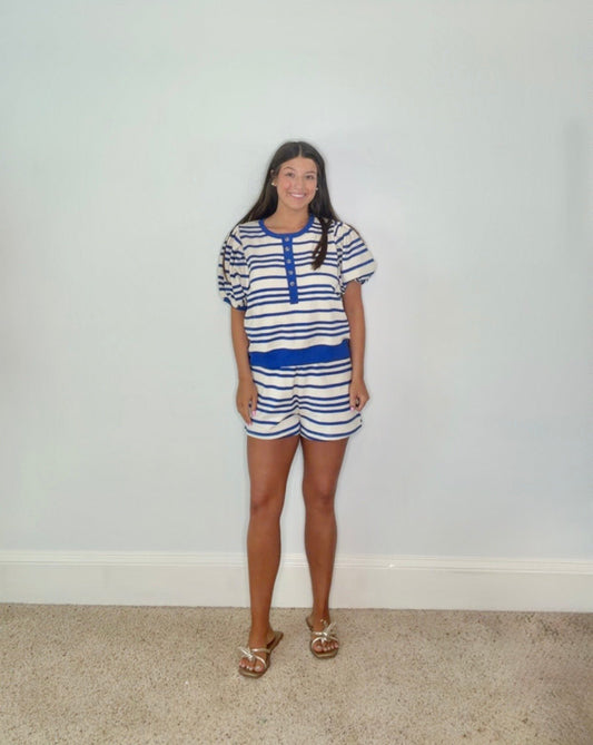MARINA STRIPED PUFF SLEEVE KNIT SET - Gopher Lane Boutique & Gifts