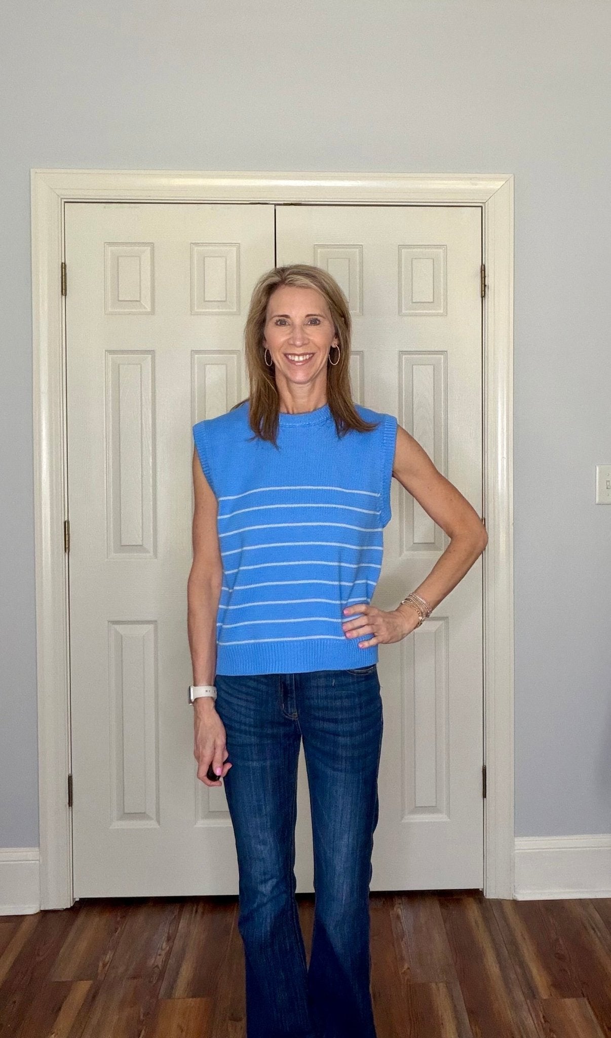 MARITIME STRIPED SLEEVELESS SWEATER - BLUE - Gopher Lane Boutique & Gifts