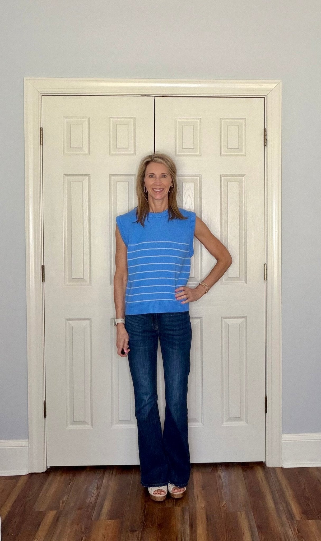 MARITIME STRIPED SLEEVELESS SWEATER - BLUE - Gopher Lane Boutique & Gifts