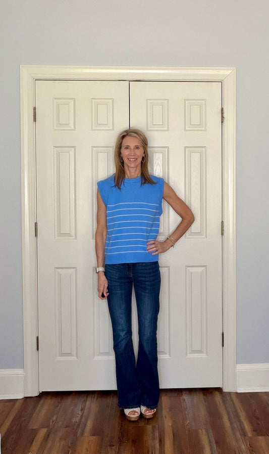 MARITIME STRIPED SLEEVELESS SWEATER - BLUE - Gopher Lane Boutique & Gifts