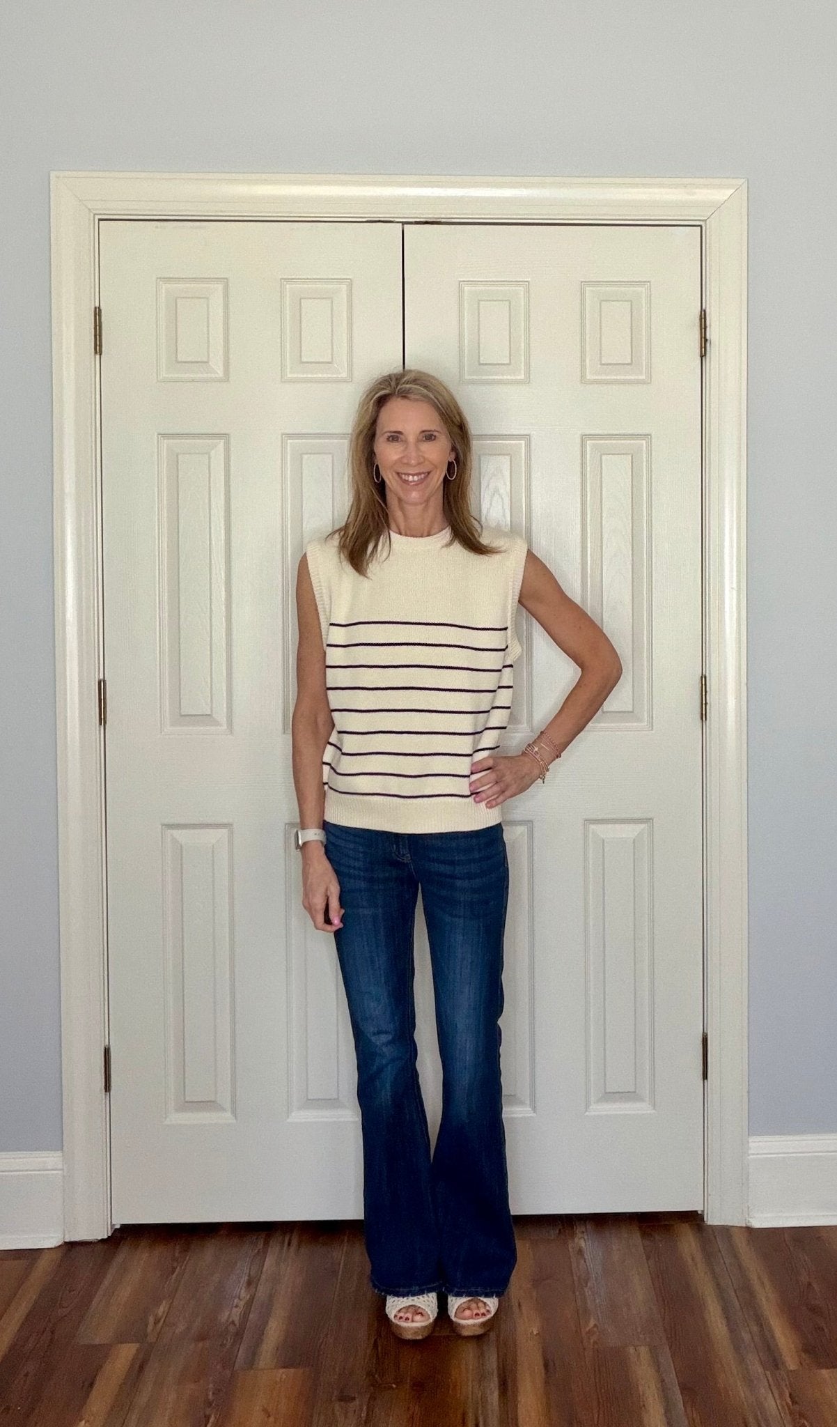 MARITIME STRIPED SLEEVELESS SWEATER - IVORY - Gopher Lane Boutique & Gifts