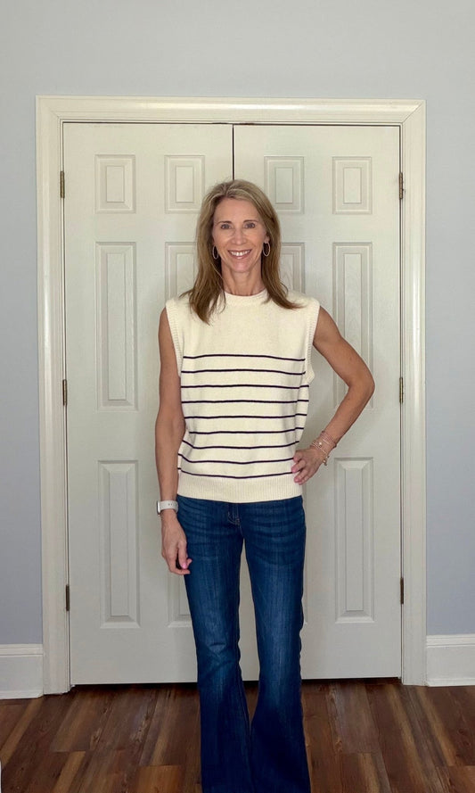 MARITIME STRIPED SLEEVELESS SWEATER - IVORY - Gopher Lane Boutique & Gifts