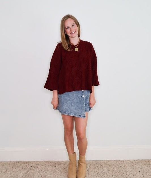 MERLOT MUSE CABLE KNIT TOP - Gopher Lane Boutique & Gifts