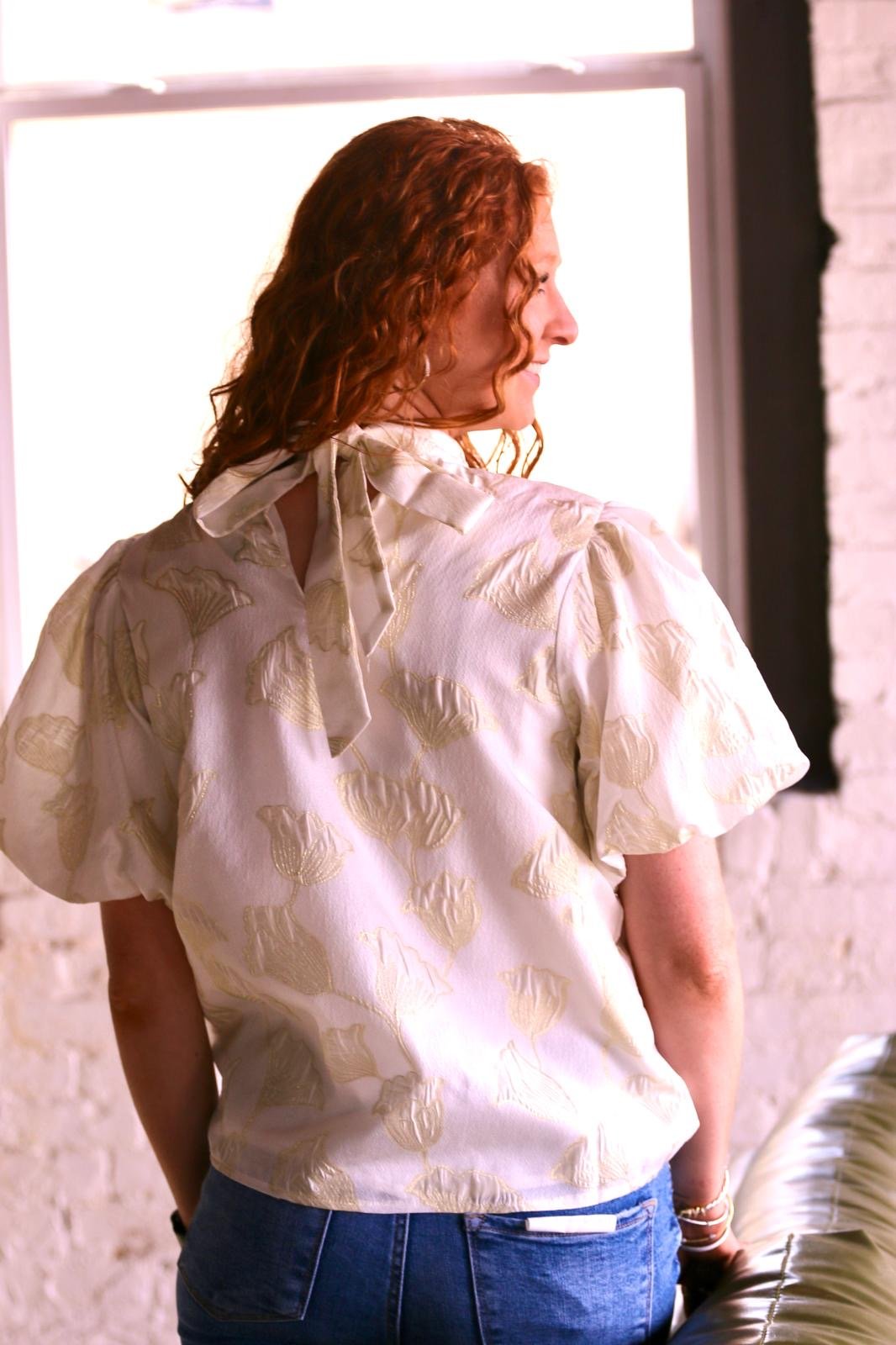 METALLIC GOLD FLORAL TOP - Gopher Lane Boutique & Gifts