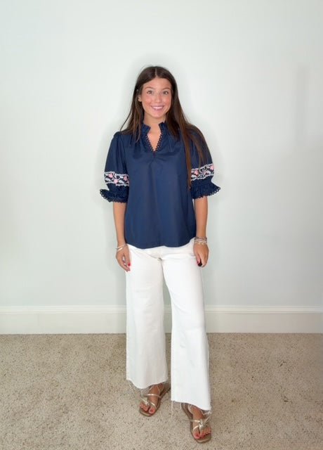MIDNIGHT BLOOM V-NECK TOP - Gopher Lane Boutique & Gifts
