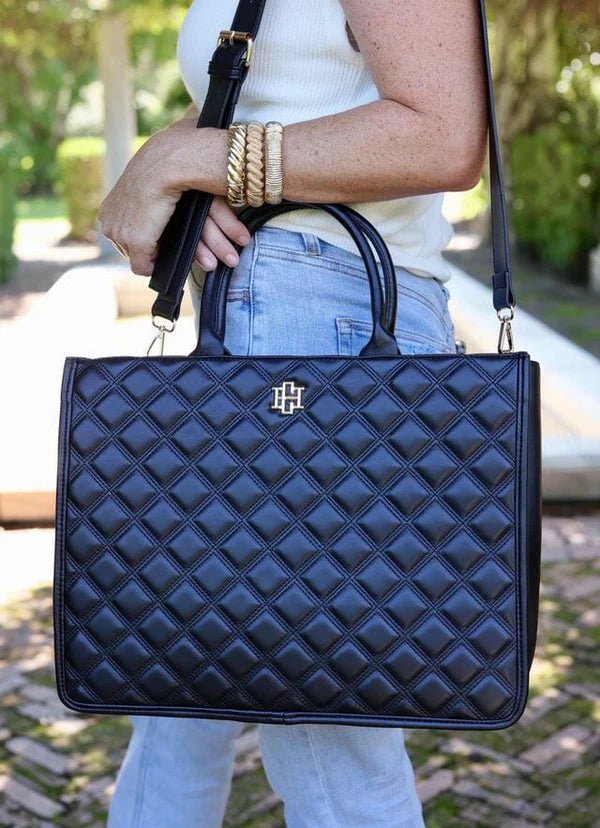 NIALL TOTE - BLACK QUILTED DQ - Gopher Lane Boutique & Gifts