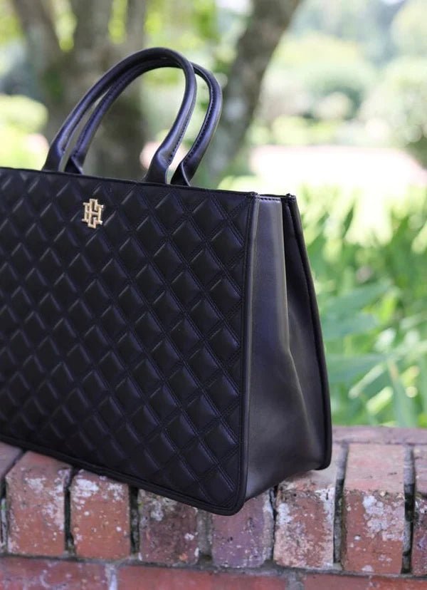 NIALL TOTE - BLACK QUILTED DQ - Gopher Lane Boutique & Gifts