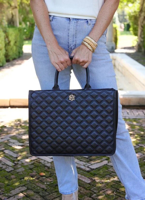 NIALL TOTE - BLACK QUILTED DQ - Gopher Lane Boutique & Gifts