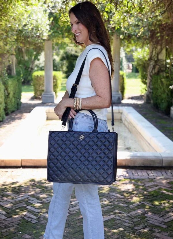 NIALL TOTE - BLACK QUILTED DQ - Gopher Lane Boutique & Gifts