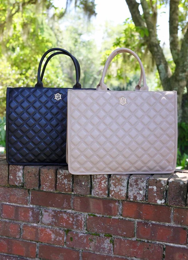 NIALL TOTE - BLACK QUILTED DQ - Gopher Lane Boutique & Gifts