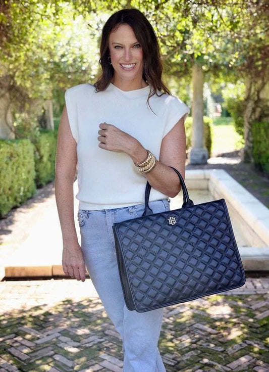 NIALL TOTE - BLACK QUILTED DQ - Gopher Lane Boutique & Gifts