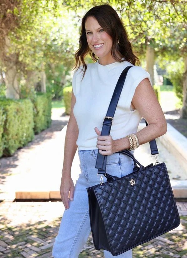 NIALL TOTE - BLACK QUILTED DQ - Gopher Lane Boutique & Gifts