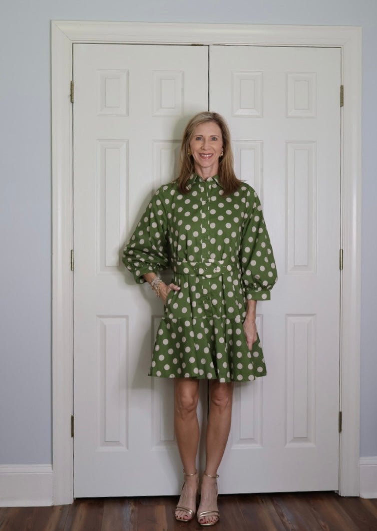 OLIVIA POLKA DOT BELTED DRESS - Gopher Lane Boutique & Gifts
