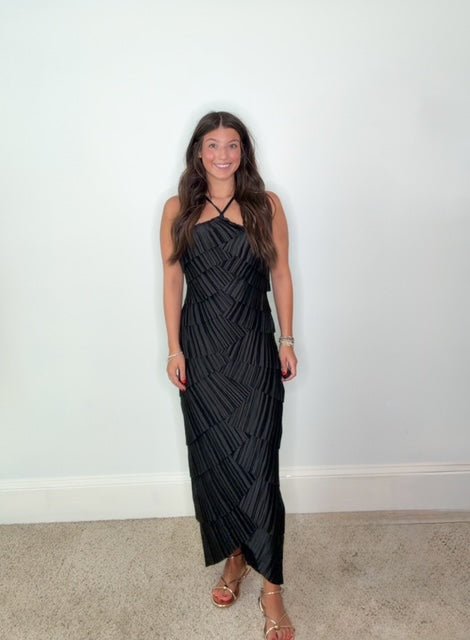 ONYX TIRERED PLEAT HALTER MAXI DRESS - Gopher Lane Boutique & Gifts