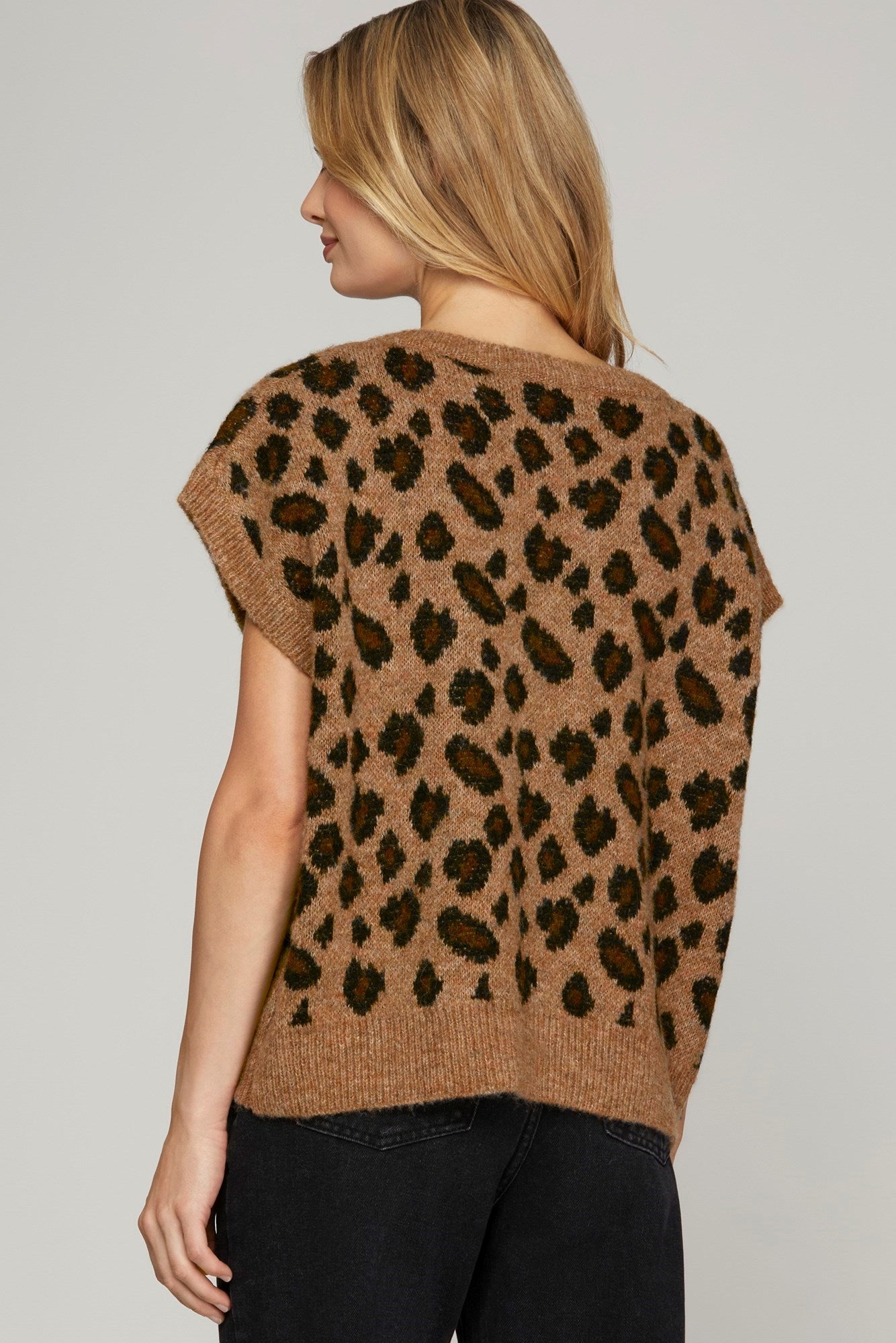 OVER SIZED V - NECK LEOPARD SWEATER VEST - Gopher Lane Boutique & Gifts