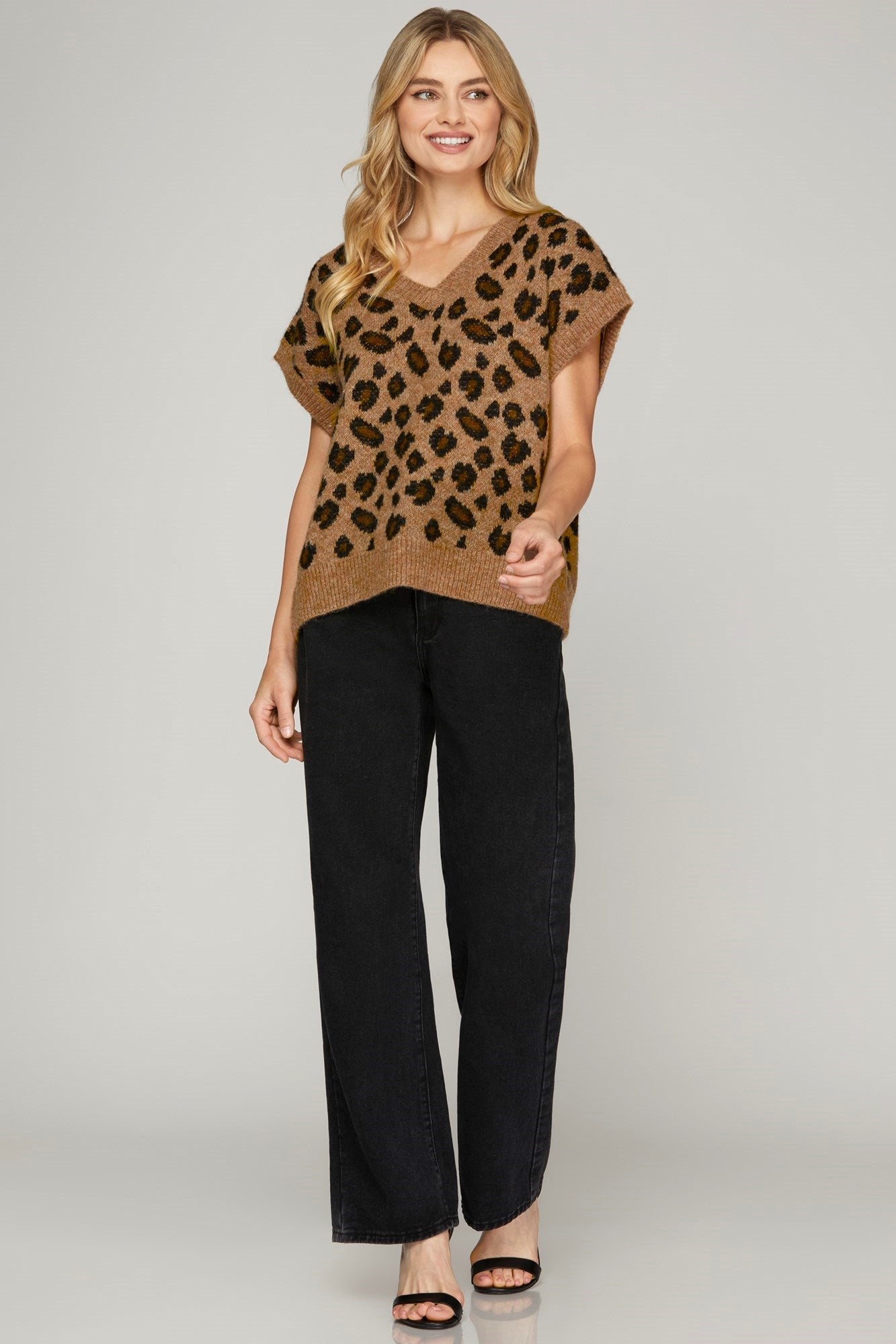 OVER SIZED V - NECK LEOPARD SWEATER VEST - Gopher Lane Boutique & Gifts