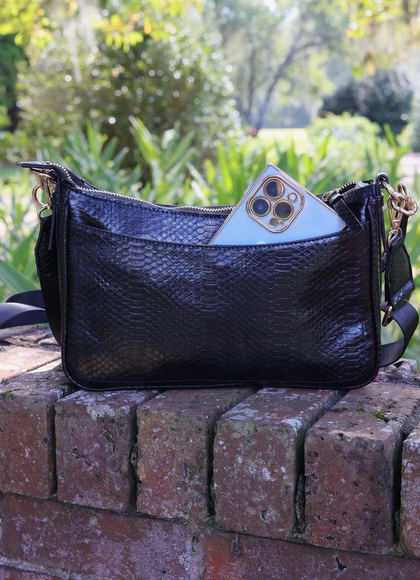 PAXTON CROSSBODY BAG WITH POCKETS - BLACK ES - Gopher Lane Boutique & Gifts