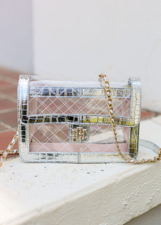 QUINN QUILTED CLEAR BAG - PLATINUM - Gopher Lane Boutique & Gifts