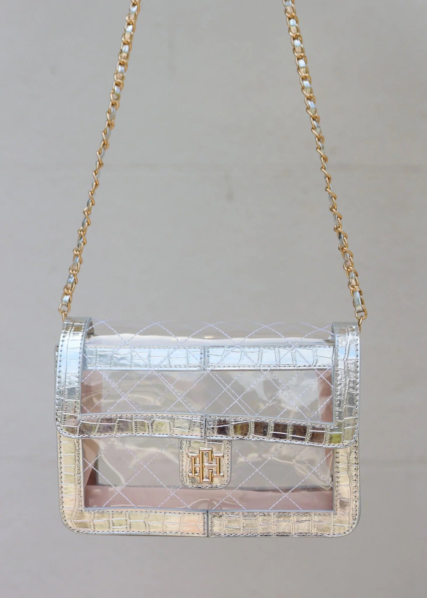QUINN QUILTED CLEAR BAG - PLATINUM - Gopher Lane Boutique & Gifts