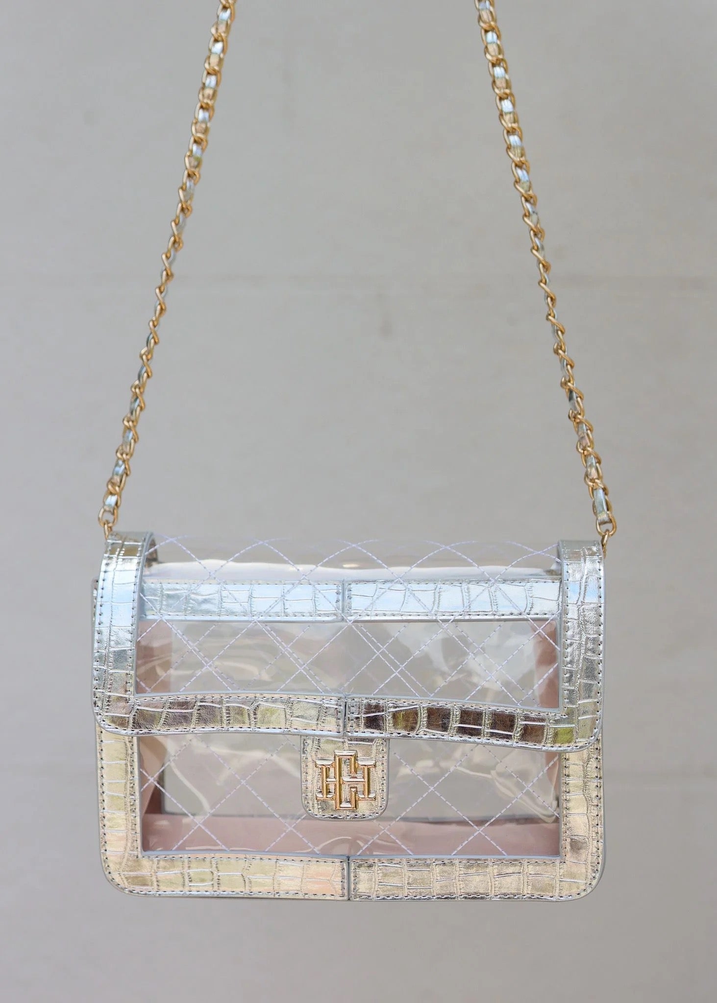 QUINN QUILTED CLEAR BAG - PLATINUM - Gopher Lane Boutique & Gifts