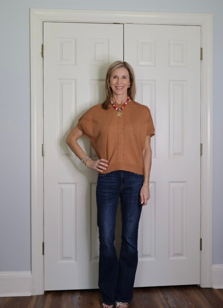 RELAXED CABLE KNIT SWEATER IN CAMEL - Gopher Lane Boutique & Gifts