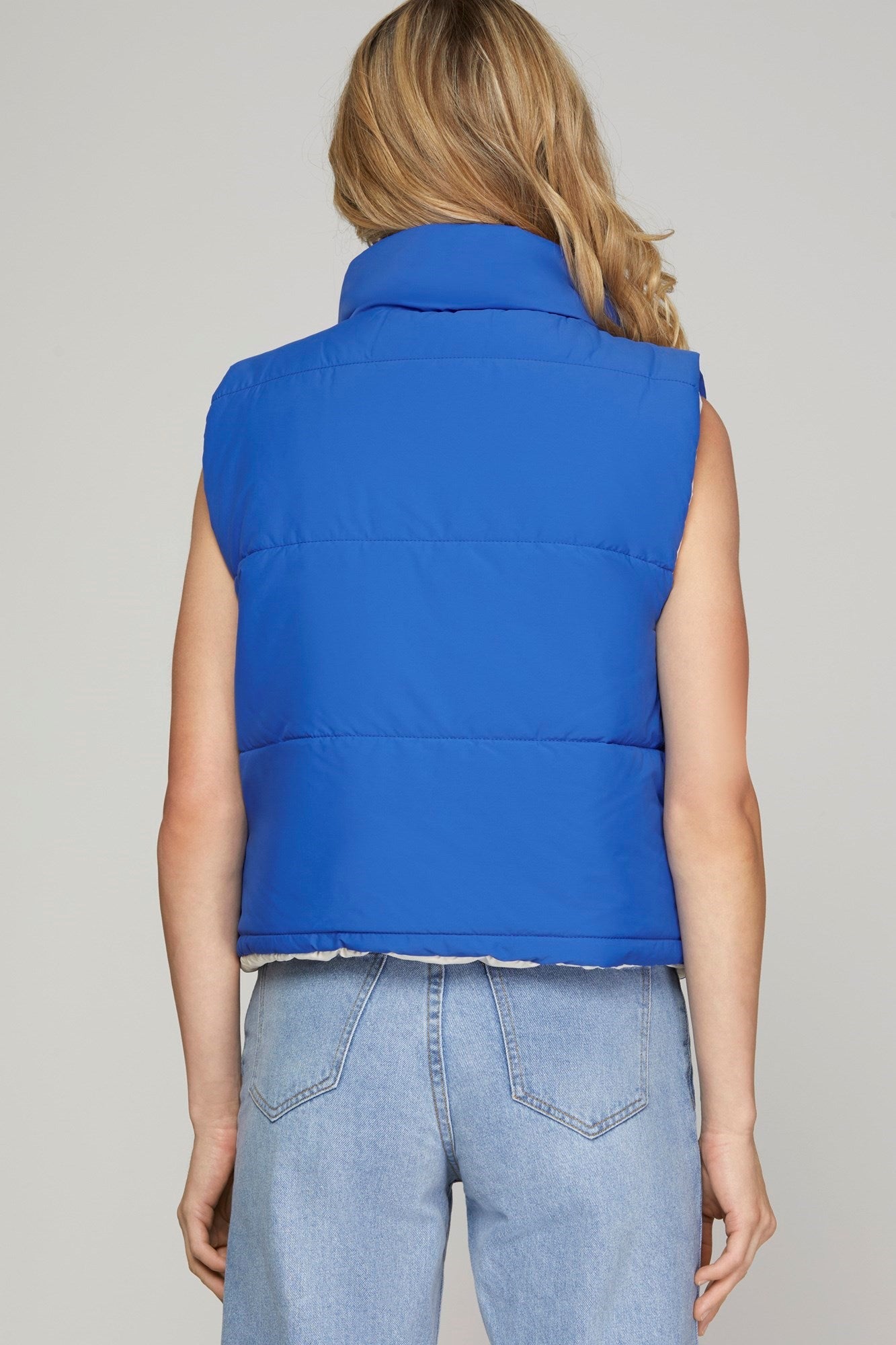REVERSIBLE ZIP UP DRAWSTRING PUFFER VEST WITH SIDE POCKETS - Gopher Lane Boutique & Gifts