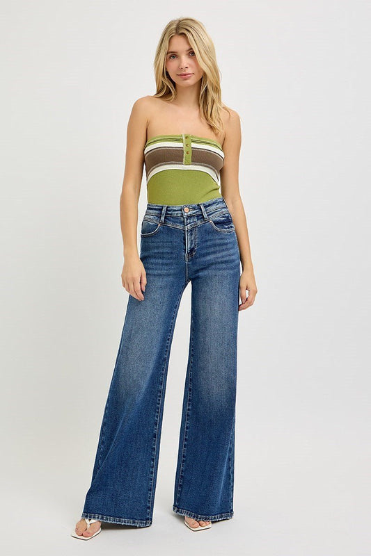 RISEN JEANS HIGH RISE WIDE FRONT YOKE DETAILED JEANS - Gopher Lane Boutique & Gifts