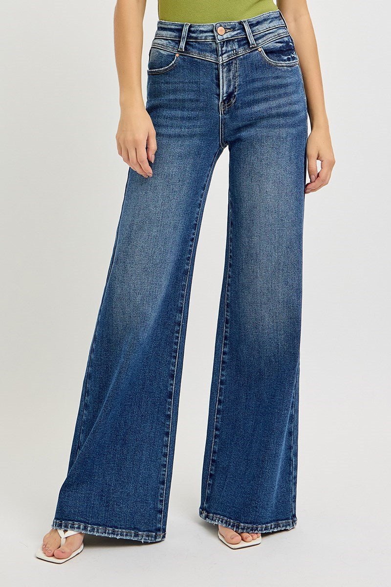 RISEN JEANS HIGH RISE WIDE FRONT YOKE DETAILED JEANS - Gopher Lane Boutique & Gifts