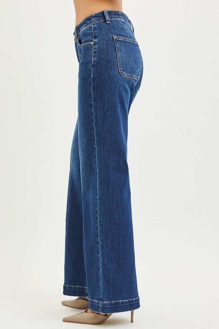 RISEN JEANS MID RISE WIDE LEG JEANS WITH FRONT SEAM DETAIL - Gopher Lane Boutique & Gifts