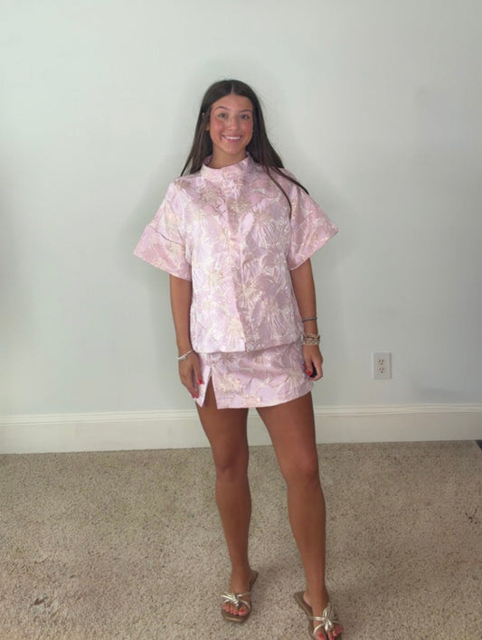 ROSALIE GOLD FLORAL HIGH-WAIST SKORT - Gopher Lane Boutique & Gifts