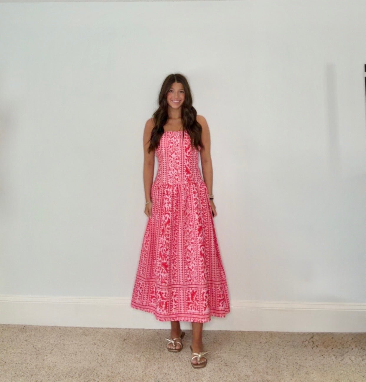 ROSALIE PINK BLOCK PRINT SUN DRESS - Gopher Lane Boutique & Gifts