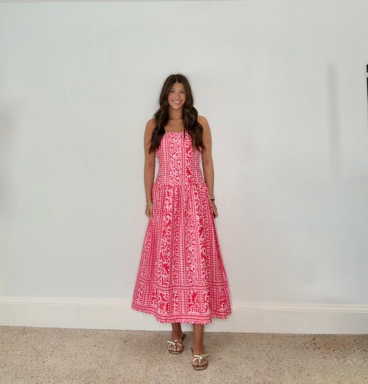 ROSALIE PINK BLOCK PRINT SUN DRESS - Gopher Lane Boutique & Gifts