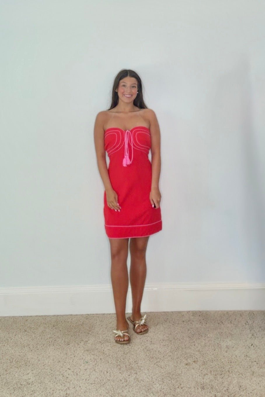 ROSALIE STRAPLESS PINK TASSEL MINI DRESS - Gopher Lane Boutique & Gifts