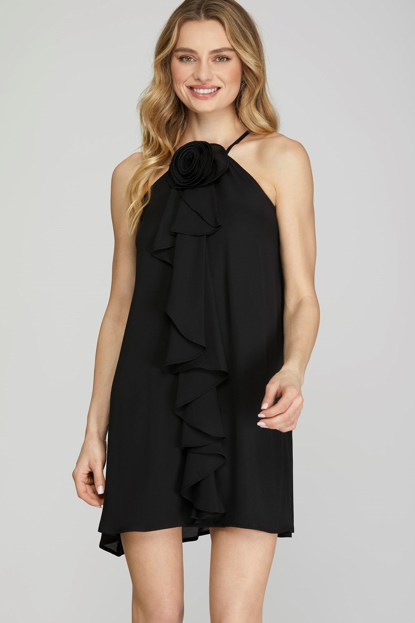 ROSETTE RUFFLED HALTER DRESS - Gopher Lane Boutique & Gifts