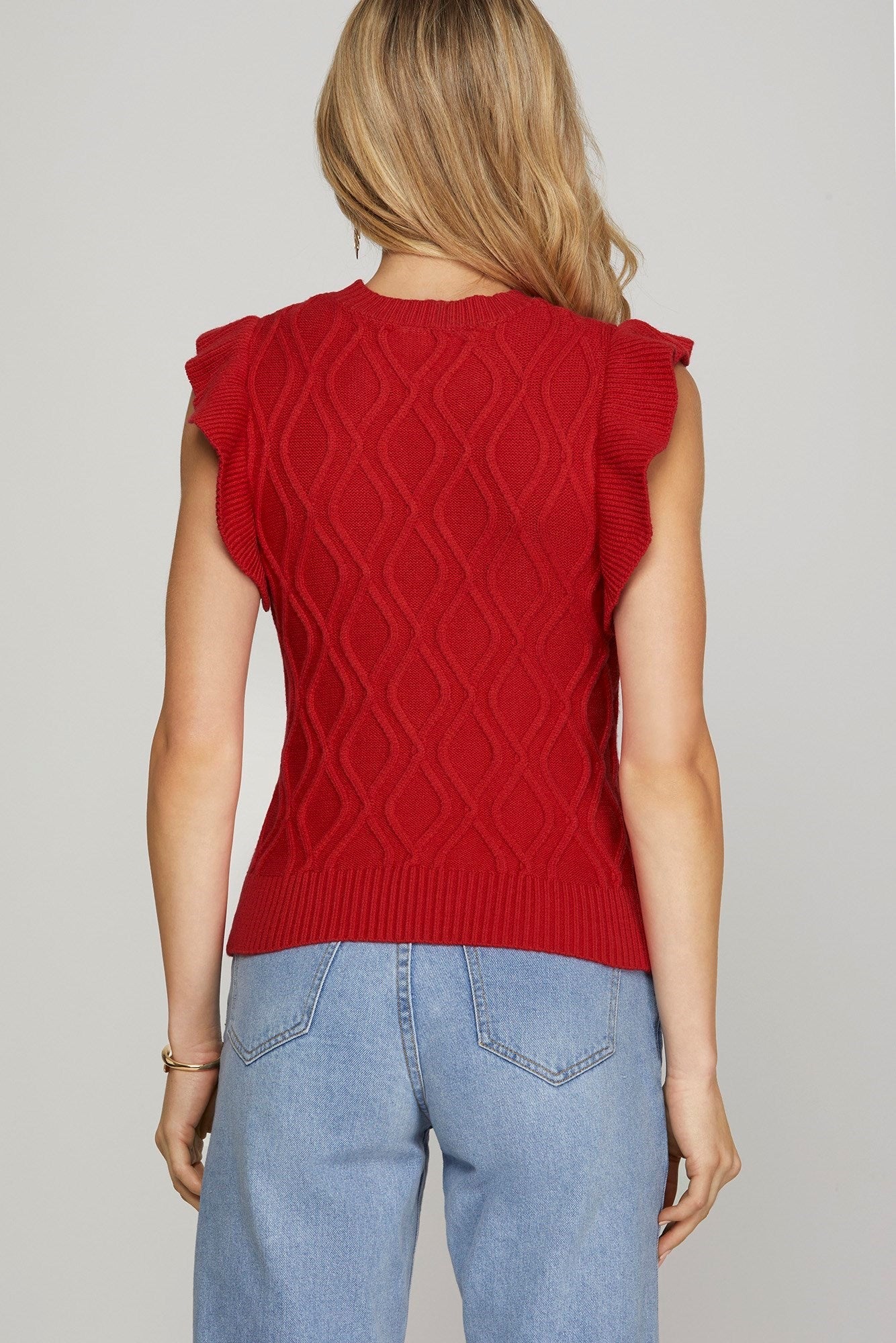 RUFFLED SLEEVE CABLE KNIT SWEATER - Gopher Lane Boutique & Gifts