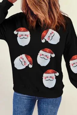 SANTA SEQUINED SWEATSHIRT - BLACK - Gopher Lane Boutique & Gifts