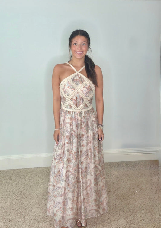 SARAH PASTEL PAISLEY HALTER MAXI DRESS - Gopher Lane Boutique & Gifts